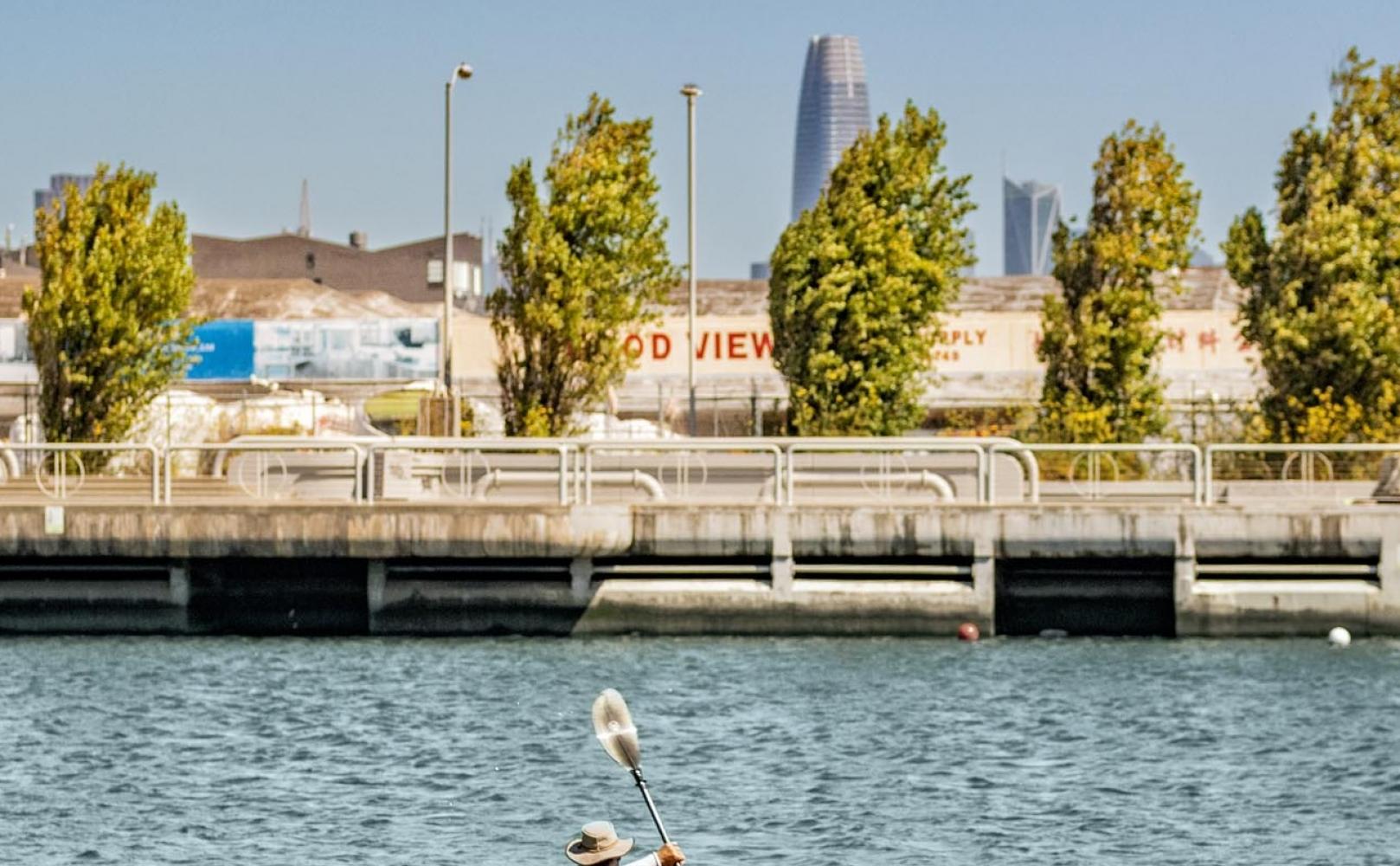 Kayaker paddles in Islais Creek