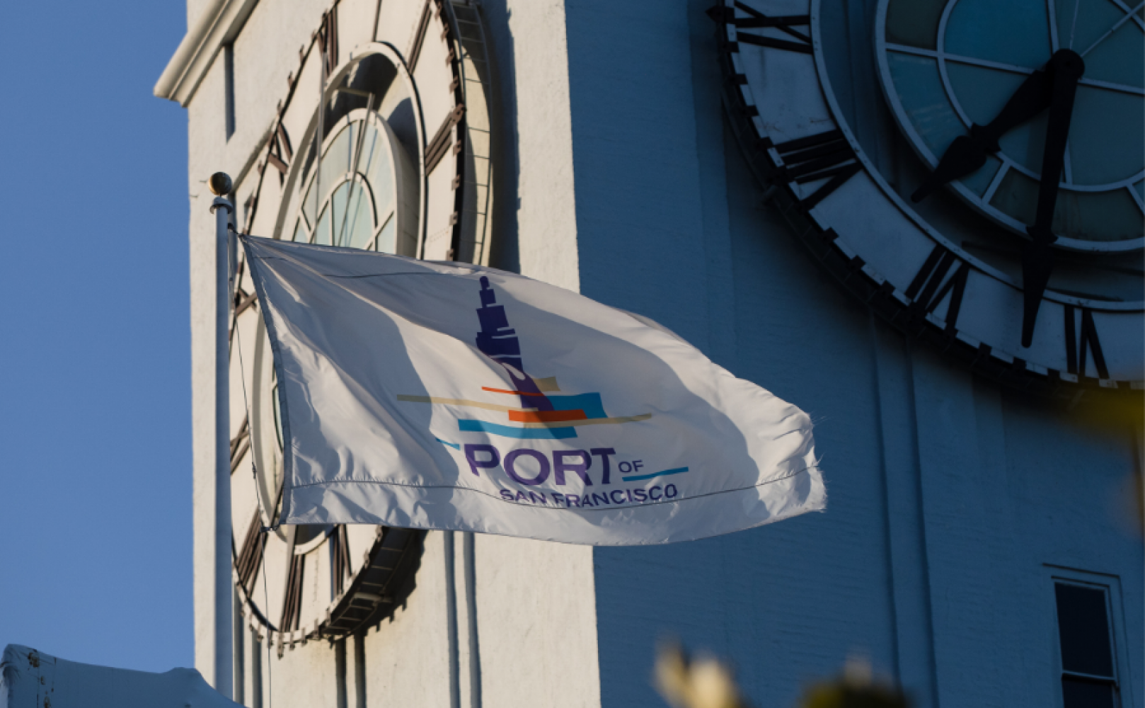 Port flag flies above the Ferry Building