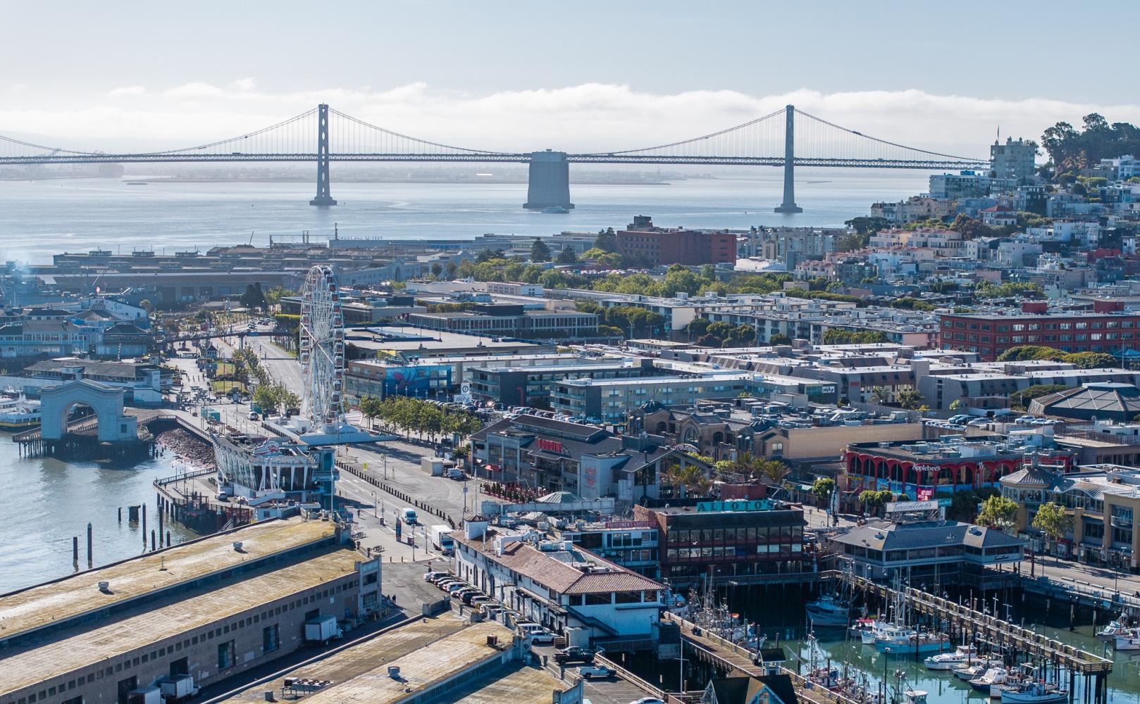 Fisherman's Wharf looking south towards the Bay Bridge.