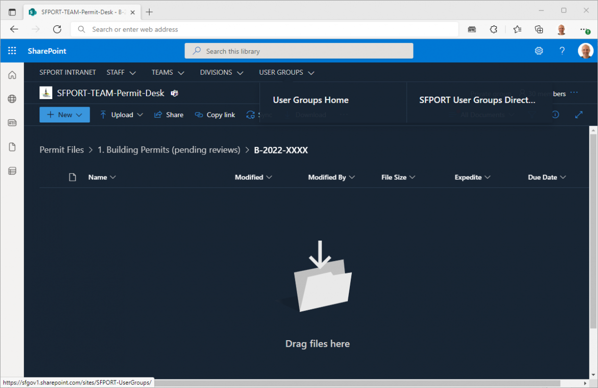 SharePoint submittal folder homescreen
