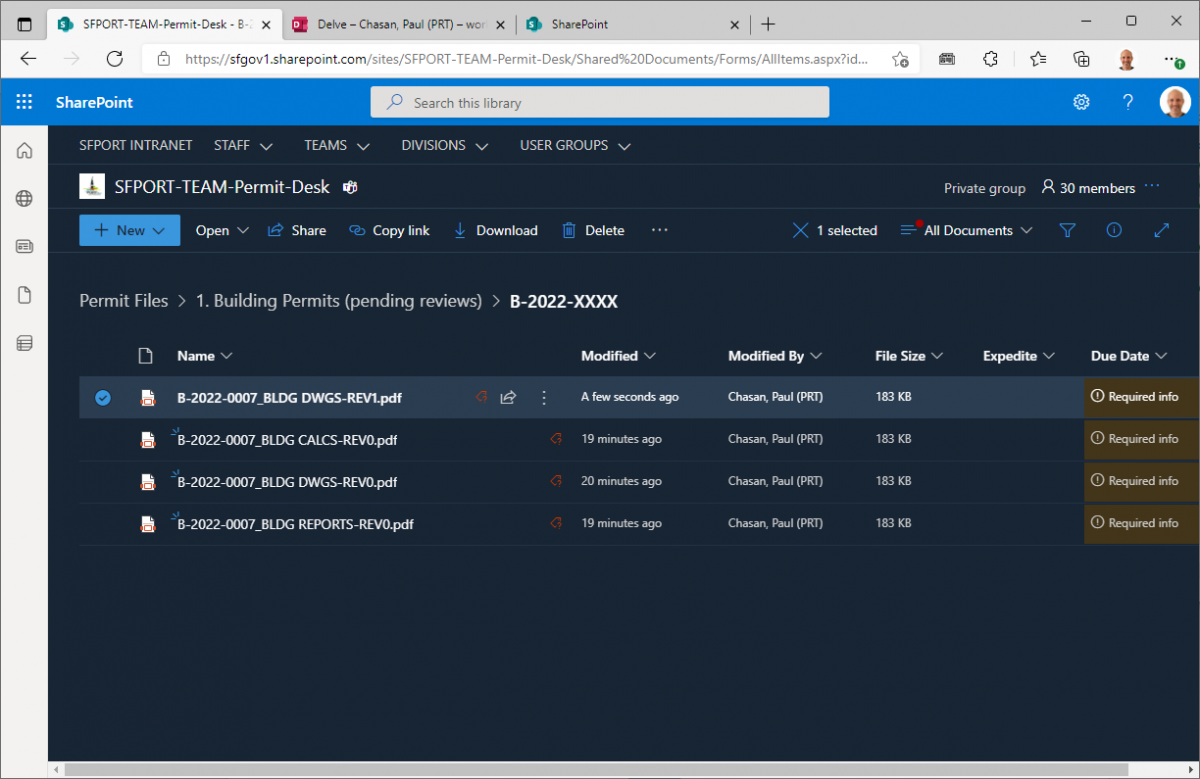 Revision uploaded to SharePoint