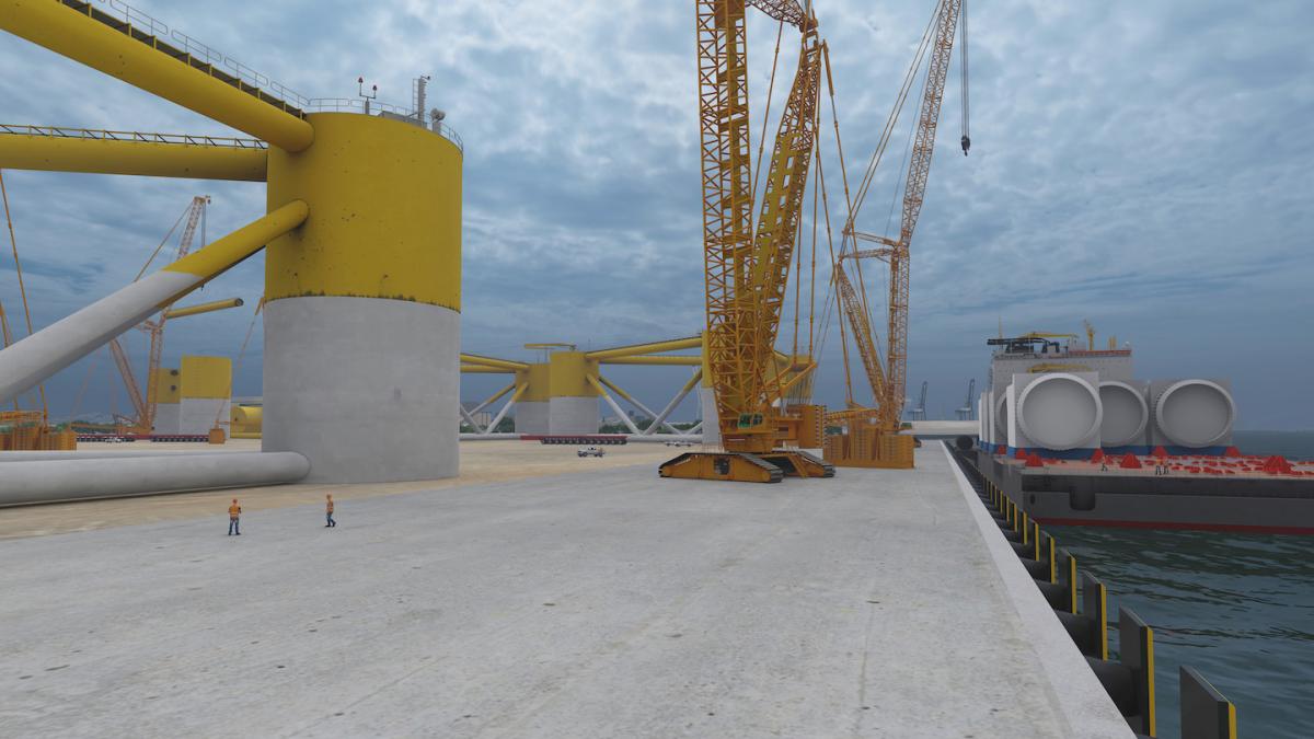 Visual rendering of offshore wind production site.