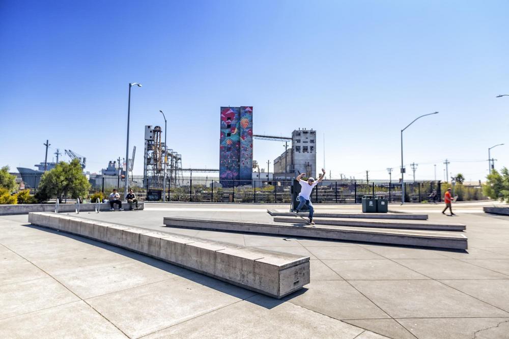 Skateboarder uses the ramps at Bayview Gateway Park