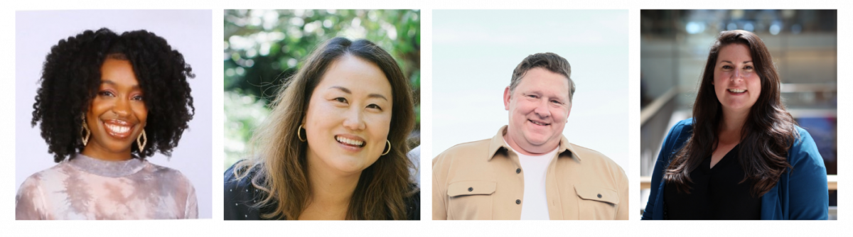 Headshots for Contract Open House panelists - Brittni Chicuata, Regina Chan, Ben Poole, Jen Hand