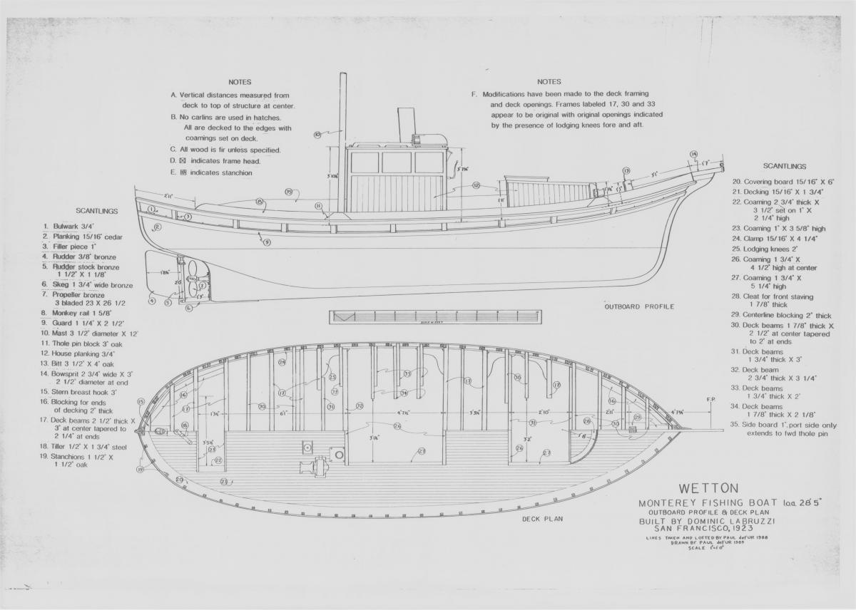 Plan&nbsp;drawing&nbsp;of&nbsp;Monterey&nbsp;fishing&nbsp;boat.&nbsp;