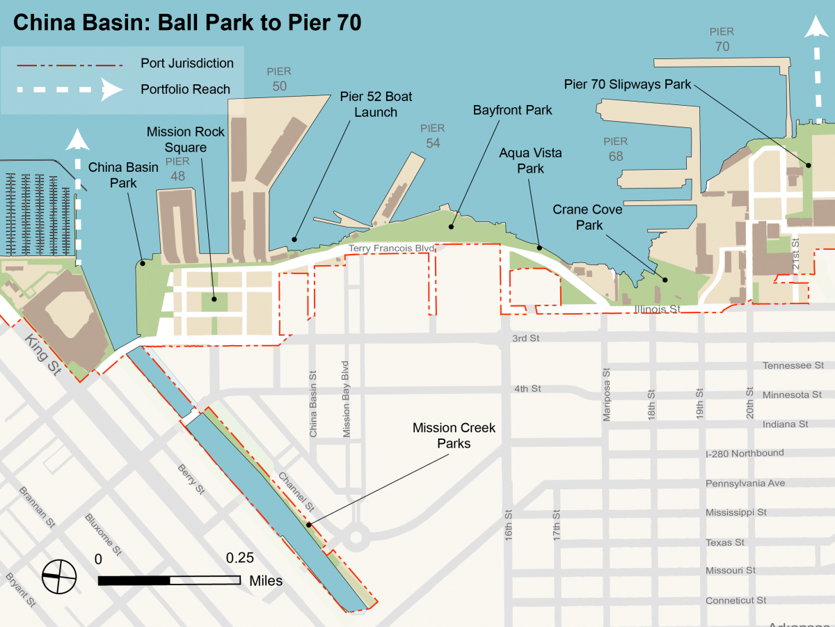 Map of Port property boundary from the Giants ballpark to Pier 70.