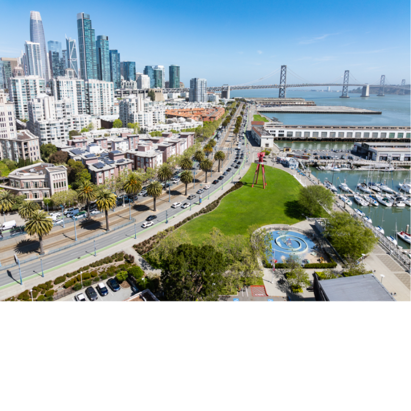 Aerial view of central waterfront from Bay Bridge to South Beach Harbor