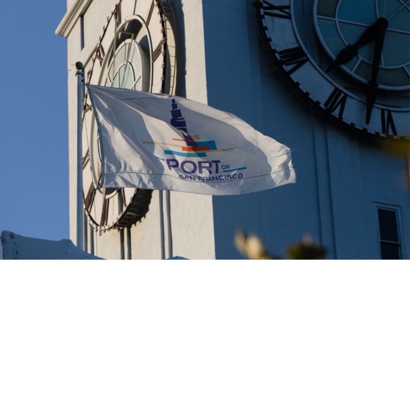 Port flag flies above the Ferry Building
